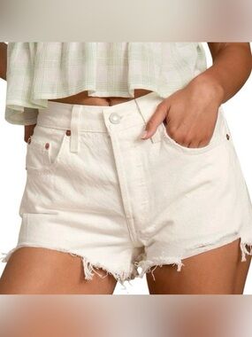 LEVI’S 501 White Button Fly Denim Jean Cutoff Shorts Size 28
